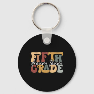 Retro Fifth Grade Dream Team Groovy Teacher Back T Keychain