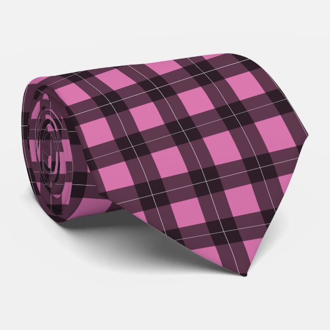 Retro Fifties Pink Plaid Pattern Rockabilly Tie (Rolled)