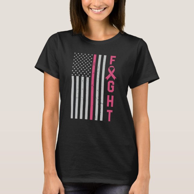 Retro Fight American Flag Breast Cancer Awareness T-Shirt (Front)