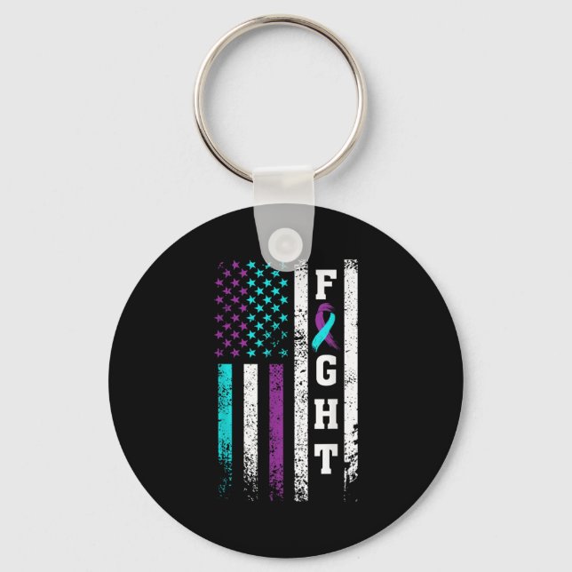 Retro Fight Suicide Prevention Awareness Us Flag  Keychain (Front)