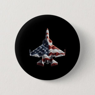 Retro Fighter Jet Airplane American Flag Heart 4th 2 Inch Round Button