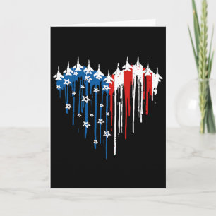 Retro Fighter Jet Airplane American Flag Heart 4th Card