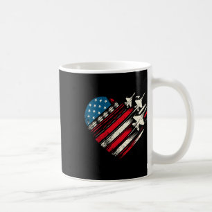 Retro Fighter Jet Airplane American Flag Heart 4th Coffee Mug
