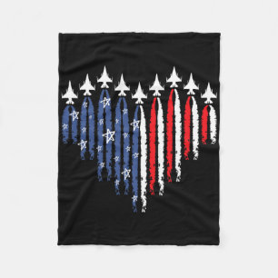 Retro Fighter Jet Airplane American Flag Heart 4th Fleece Blanket