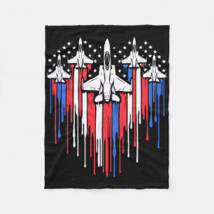 Retro Fighter Jet Airplane American Flag Heart 4th Fleece Blanket