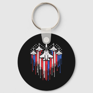 Retro Fighter Jet Airplane American Flag Heart 4th Keychain