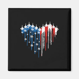 Retro Fighter Jet Airplane American Flag Heart 4th Magnet
