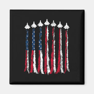 Retro Fighter Jet Airplane American Flag Heart 4th Magnet