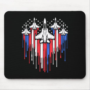 Retro Fighter Jet Airplane American Flag Heart 4th Mouse Pad