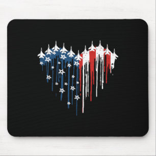 Retro Fighter Jet Airplane American Flag Heart 4th Mouse Pad