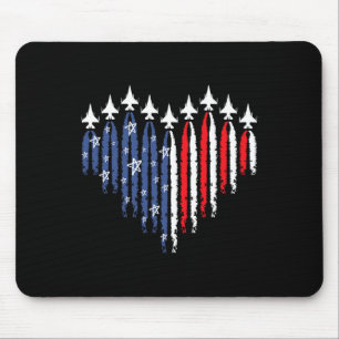 Retro Fighter Jet Airplane American Flag Heart 4th Mouse Pad