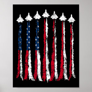 Retro Fighter Jet Airplane American Flag Heart 4th Poster
