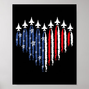 Retro Fighter Jet Airplane American Flag Heart 4th Poster