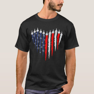 Retro Fighter Jet Airplane American Flag Heart 4th T-Shirt