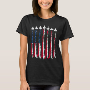 Retro Fighter Jet Airplane American Flag Heart 4th T-Shirt