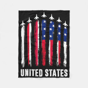 Retro Fighter Jet Airplane Usa Flag 4th Of July Pa Fleece Blanket