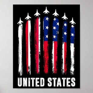 Retro Fighter Jet Airplane Usa Flag 4th Of July Pa Poster