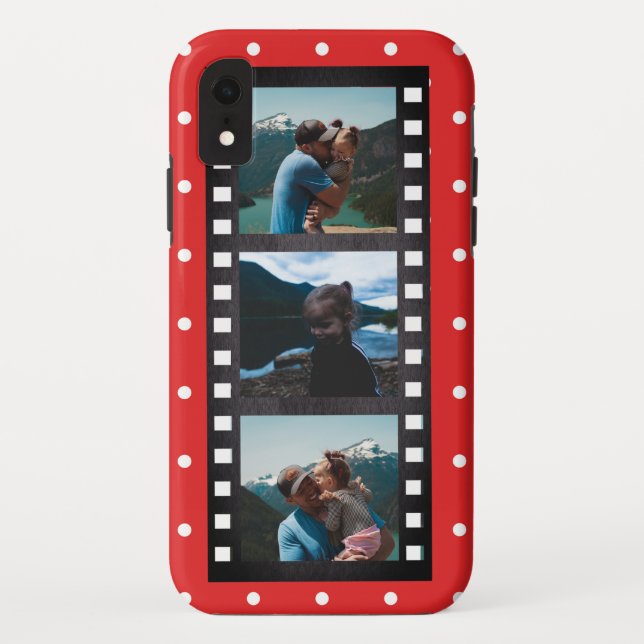 Retro Filmstrip Red Polka Dot Photo Collage Case-Mate iPhone Case (Back)
