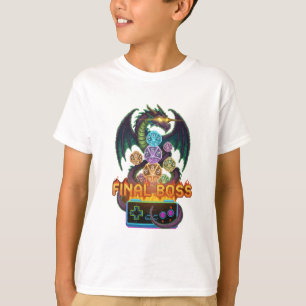 Retro Final Boss Dragon & Dice   Gamer TTRPG Pixel T-Shirt