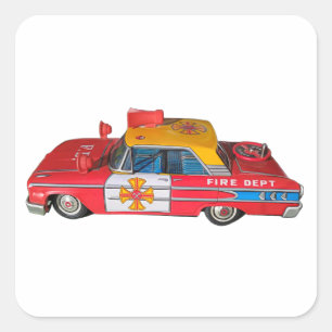 RETRO FIRE DEPARTMENT CAR SQUARE STICKER