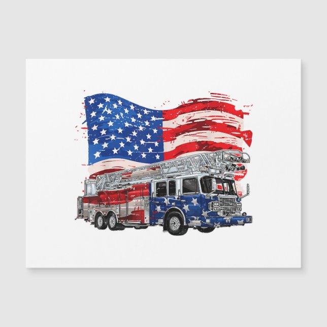 Retro Fire Truck Firefighter Fireman USA Flag 4th  (Front)