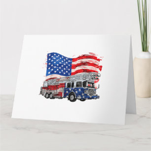 Retro Fire Truck Firefighter Fireman USA Flag 4th  Card