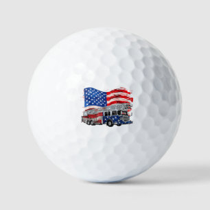 Retro Fire Truck Firefighter Fireman USA Flag 4th Golf Balls