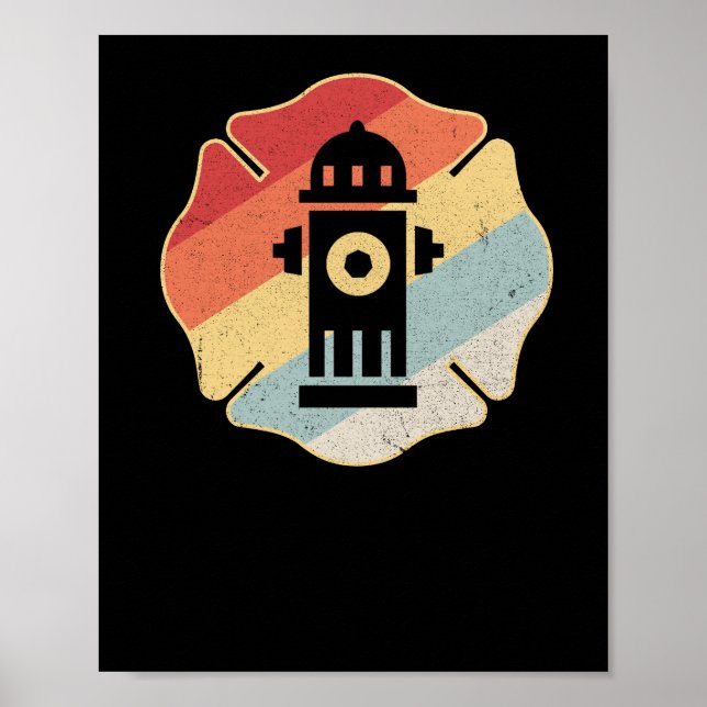 Retro Firefighter Fireman Fire Hydrant Vintage Poster (Front)