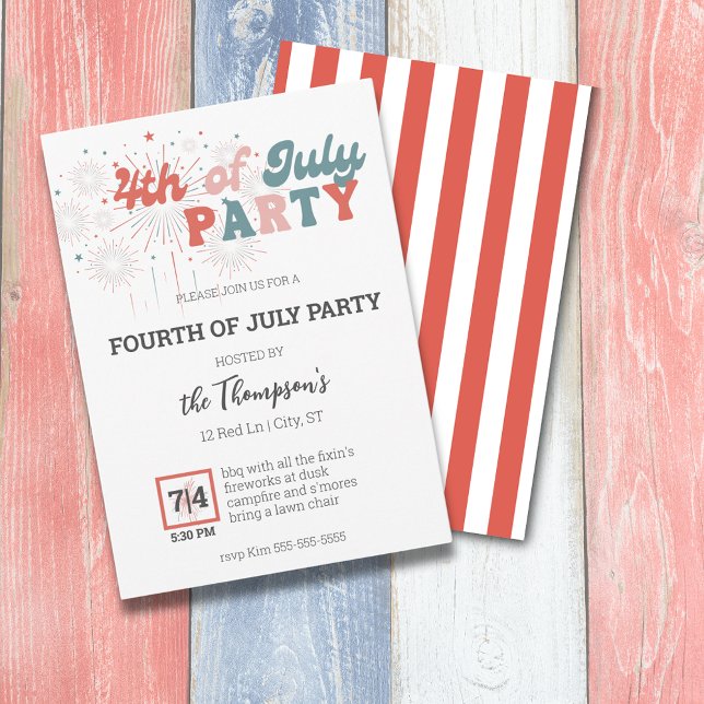 Retro Fireworks 4th of July Party Invitation (Creator Uploaded)