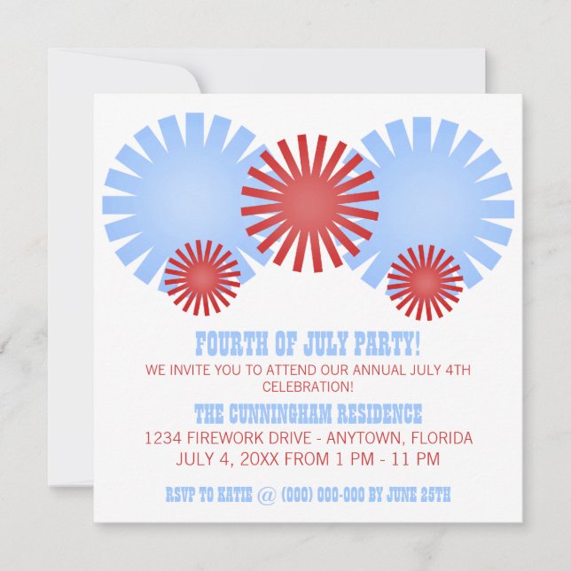 Retro Fireworks Independence Day Party Invite (Front)