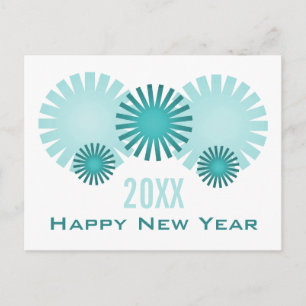 Retro Fireworks Nouvel An Carte postale, Turquoise