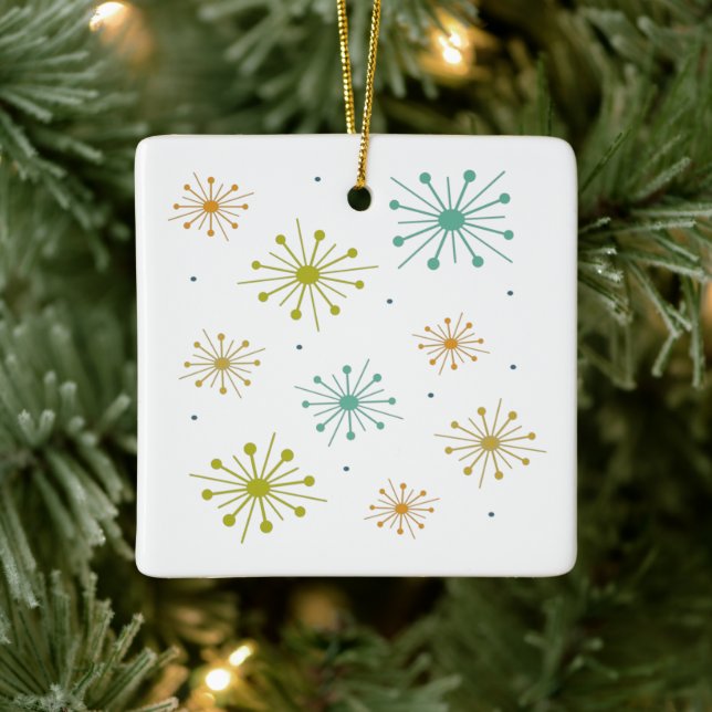 Retro Fireworks Starbursts Mid Century Christmas Ceramic Ornament (Tree)