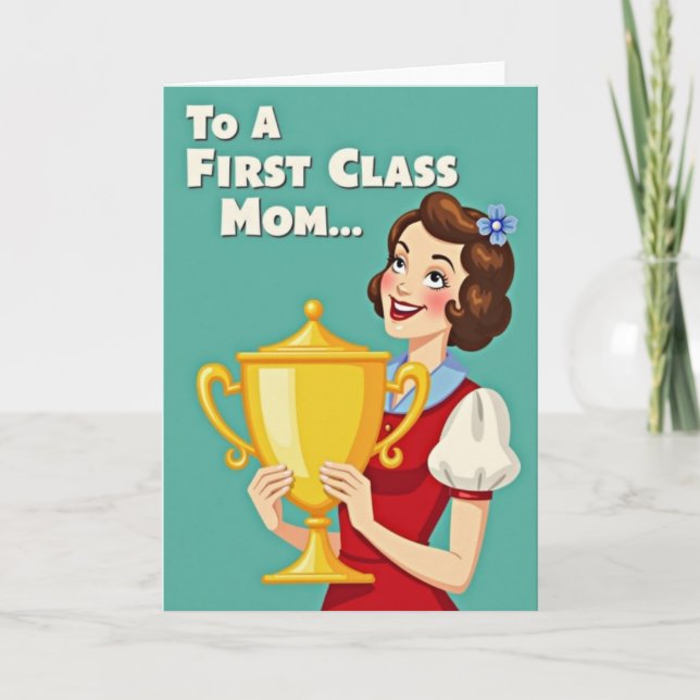 Retro First Class Mom Card (Front)