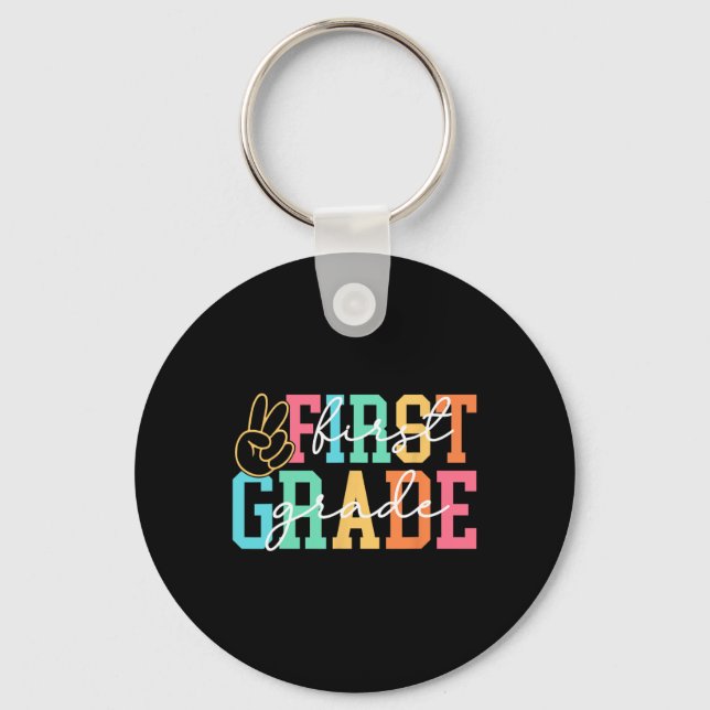 Retro First Grade Preppy Back To School Teacher Gi Keychain (Front)