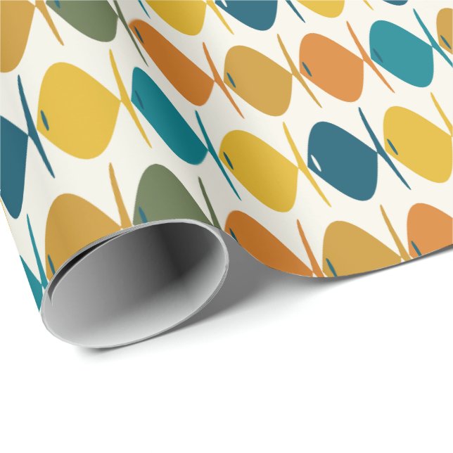 Retro Fish Mid Century Modern Multicolor Pattern Wrapping Paper (Roll Corner)