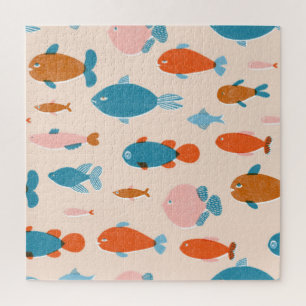 Retro Fish: Risograph Style Pattern Jigsaw Puzzle