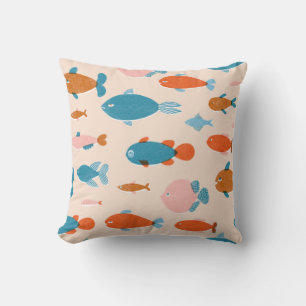 Retro Fish: Risograph Style Pattern Throw Pillow