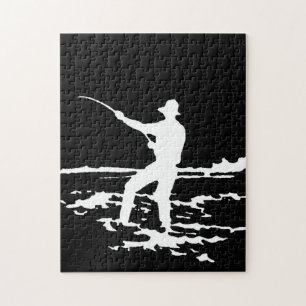 Retro Fisherman Silhouette Jigsaw Puzzle