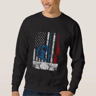 Retro Fishing and Hunting American Flag Deer Fish Sweatshirt