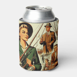 Retro Fishing Illustration Can Cooler