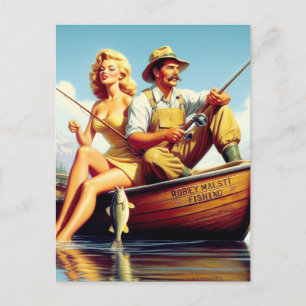 Retro FIshing Illustration Postcard
