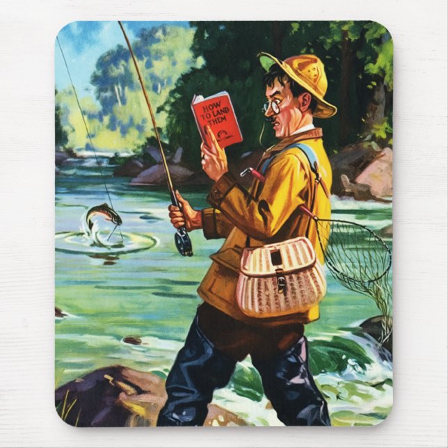 Retro Fishing Scene Illustration Gift  Mouse Pad (Front)