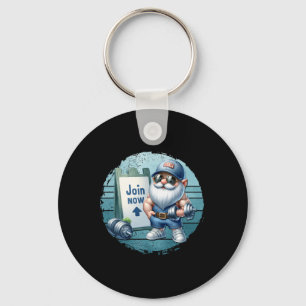 Retro Fitness Gnome In Gym Outfit With Dumbbells V Keychain