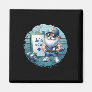 Retro Fitness Gnome In Gym Outfit With Dumbbells V Magnet