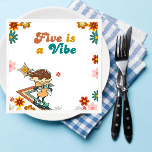 Retro five is a vibe Groovy 5th Birthday  Napkin