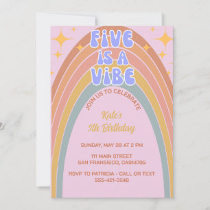 Retro Five is a Vibe Rainbow Pink Birthday  Invitation