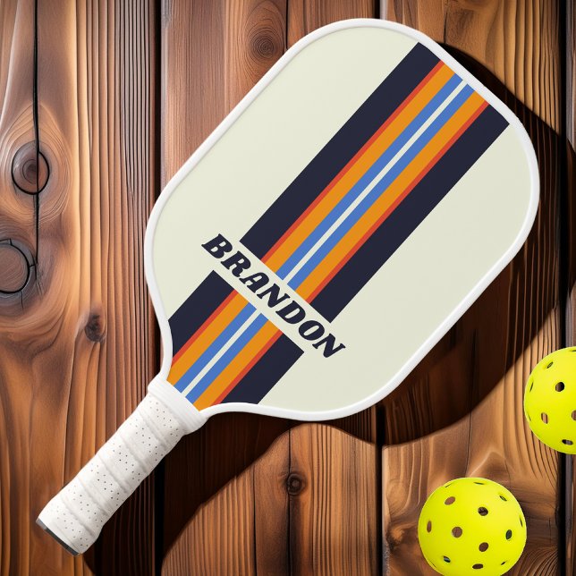 Retro Five Rally Stripes with Name Pickleball Paddle (Creator Uploaded)