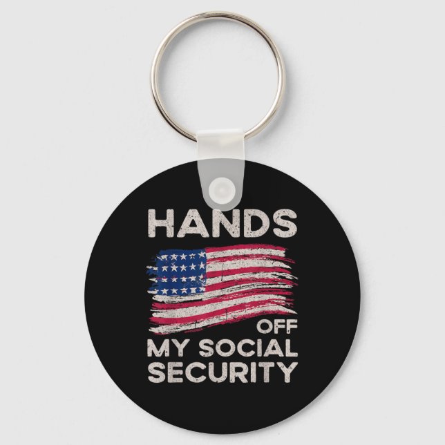 Retro Flag Hands Off My Social Security Protest Vi Keychain (Front)