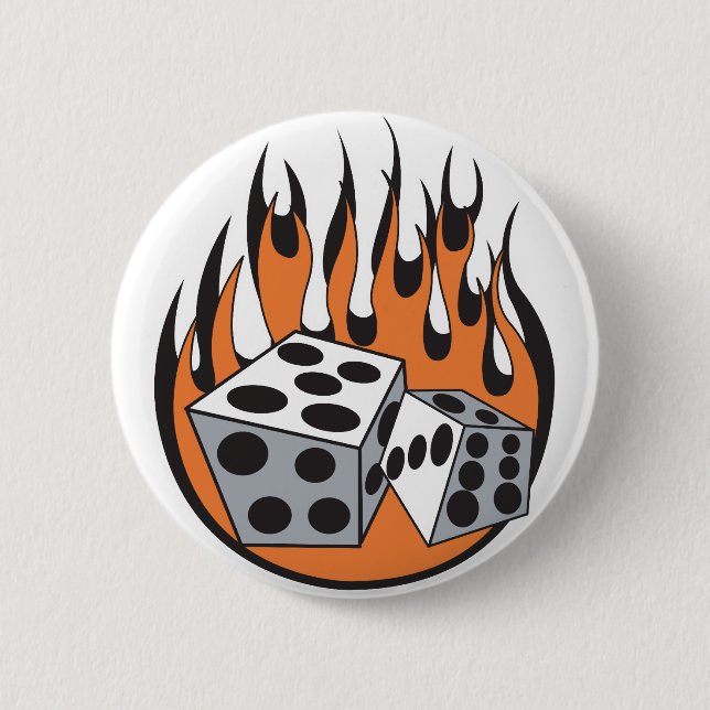 retro flaming dice design 2 inch round button (Front)