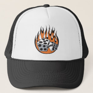 retro flaming dice design trucker hat